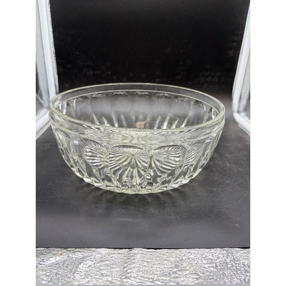 Vintage Clear Pressed Glass Salad Bowl with Matching Acrylic Serving Utensils‎